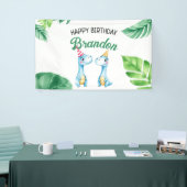 Banderoles Aquarelle Bleu Trex Vert Enfants 3e anniversaire (Salon professionnel)
