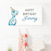 Banderoles Aquarelle Bleu Trois Rex Dinosaur Anniversaire (En situation)