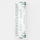 Banderoles Aquarelle Bleu Vert Feuille Réception de mariage (Vertical)