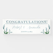 Banderoles Aquarelle Bleu Vert Feuille Réception de mariage (Horizontal)