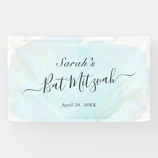 Banderoles Aquarelle bleu x Bat mitzvah or (Horizontal)