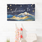 Banderoles Aquarelle Blue Gold Foil Mountain Mariage Bienvenu (En situation)