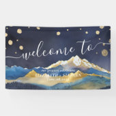 Banderoles Aquarelle Blue Gold Foil Mountain Mariage Bienvenu (Horizontal)