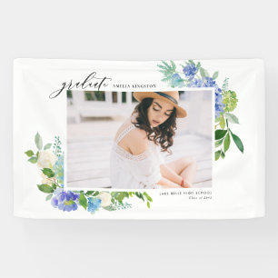 Banderoles Aquarelle Blue Hydrangea Frame Photo Graduation