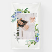 Banderoles Aquarelle Blue Hydrangea Frame Photo Graduation (Verticale)