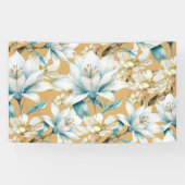 Banderoles Aquarelle botanique bleu blanc lily floral (Horizontal)