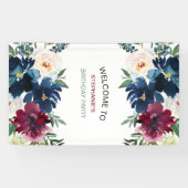 Banderoles Aquarelle Bourgogne Fleurs de marine Anniversaire (Horizontal)
