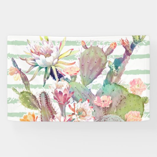 Banderoles Aquarelle Cactus Floral Stripes Design (Horizontal)