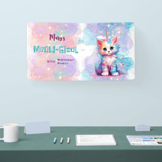 Banderoles Aquarelle Caticorn Meow-Gical Anniversaire (Salon professionnel)