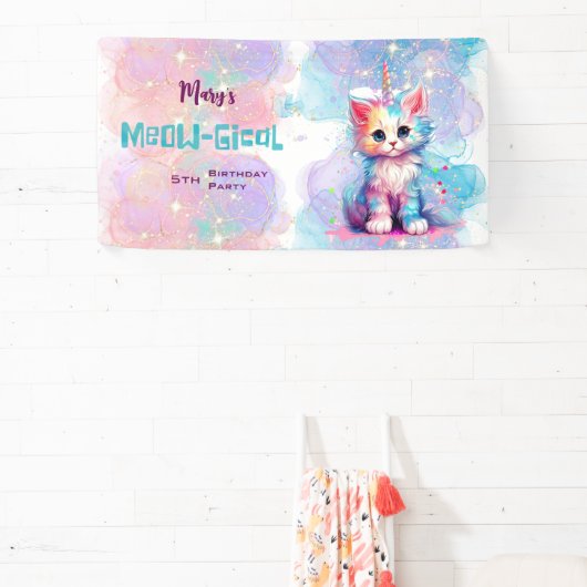 Banderoles Aquarelle Caticorn Meow-Gical Anniversaire (Insitu)