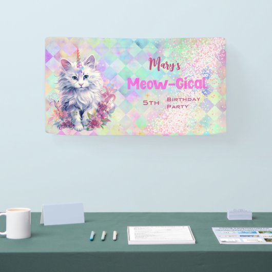 Banderoles Aquarelle Caticorn Meow-Gical Anniversaire (Salon professionnel)
