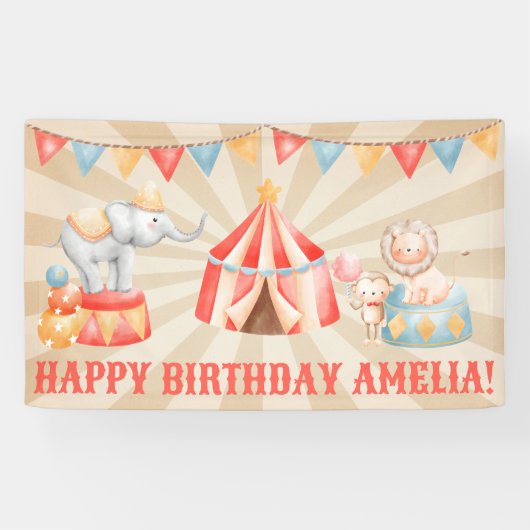 Banderoles Aquarelle Cirque Animaux Anniversaire (Horizontal)