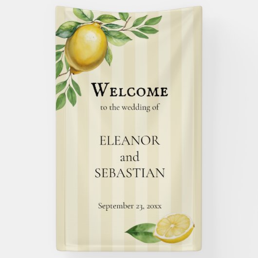 Banderoles Aquarelle Citron jaune Citrus Mariage Bienvenue (Vertical)