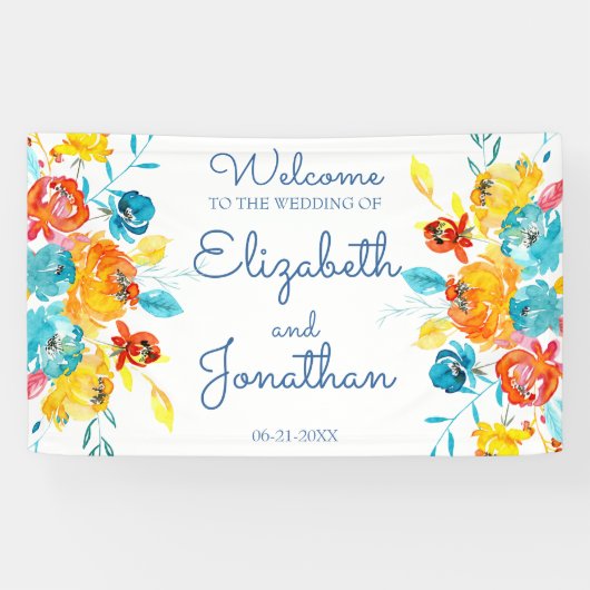Banderoles Aquarelle couleur vive Mariage floral (Horizontal)