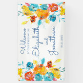 Banderoles Aquarelle couleur vive Mariage floral (Vertical)