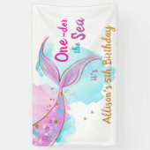 Banderoles Aquarelle de sirène couleur rose fille Anniversair (Vertical)