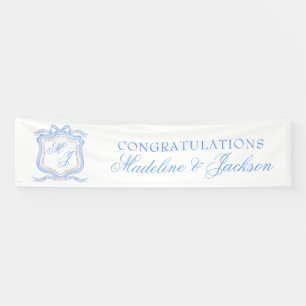 Banderoles Aquarelle Designer Blue Monogram Crest Mariage