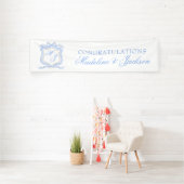 Banderoles Aquarelle Designer Blue Monogram Crest Mariage (Insitu)