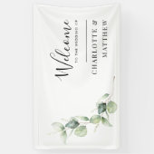 Banderoles Aquarelle Eucalyptus Minimaliste Mariage Accueil (Vertical)