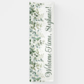 Banderoles Aquarelle Eucalyptus Vert Accueil Long (Vertical)