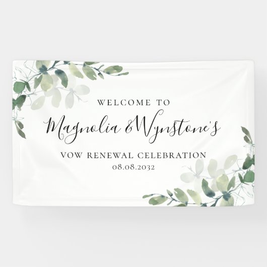 Banderoles Aquarelle Eucalyptus Vow Renouvellement Bienvenue (Horizontal)