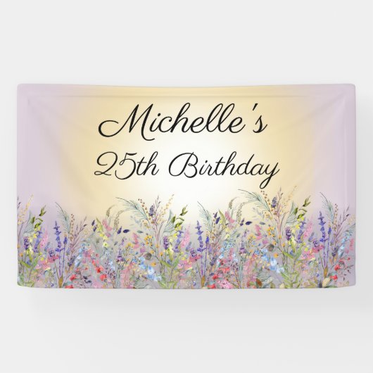 Banderoles Aquarelle Fleur sauvage soleil violet Anniversaire (Horizontal)