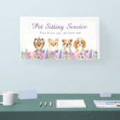 Banderoles Aquarelle Florale Chien Animaux de compagnie assis (Salon professionnel)