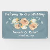 Banderoles Aquarelle Florale Mariage d'été bleu vert (Horizontal)