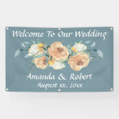 Banderoles Aquarelle Florale Mariage d'été bleu vert (Horizontal)