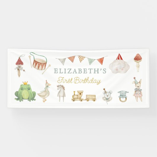 Banderoles Aquarelle Grenouille de champignons Jouets bébé An (Horizontal)