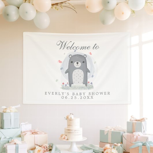 Banderoles Aquarelle Gris Ours Baby shower garçon