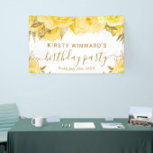 Banderoles Aquarelle Jaune et or Roses Anniversaire (Salon professionnel)