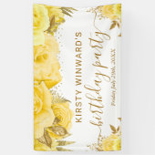 Banderoles Aquarelle Jaune et or Roses Anniversaire (Vertical)