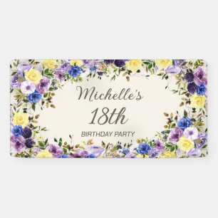 Banderoles Aquarelle jaune pourpre Floral 18e anniversaire