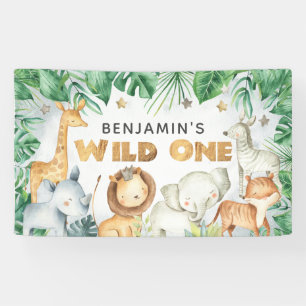 Banderoles Aquarelle Jungle Animaux sauvages Un Anniversaire 
