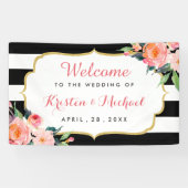 Banderoles Aquarelle mariage Florale Noir Blancs (Horizontal)