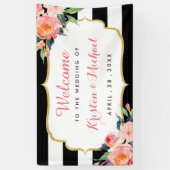 Banderoles Aquarelle mariage Florale Noir Blancs (Vertical)
