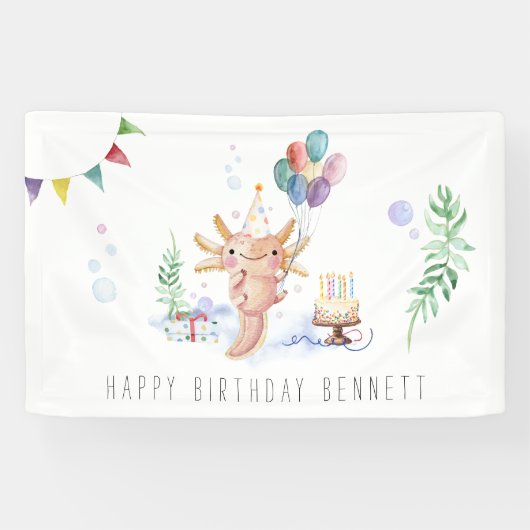 Banderoles Aquarelle mignonne Axolotl'Anniversaire Bienvenue (Horizontal)