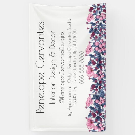 Banderoles Aquarelle moderne Dusty Blue et rose Floral (Vertical)