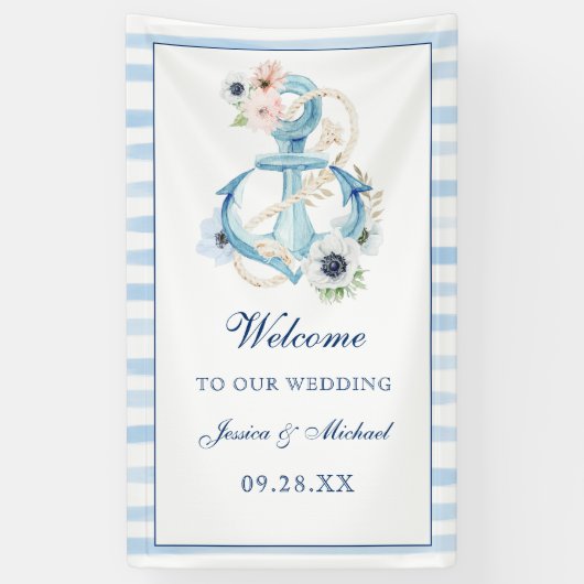 Banderoles Aquarelle Nautique Ancre Florale Plage Mariage (Vertical)