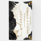 Banderoles Aquarelle noir et or Fleurs Mariage (Vertical)