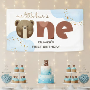 Banderoles Aquarelle notre petit ours est un bébé anniversair