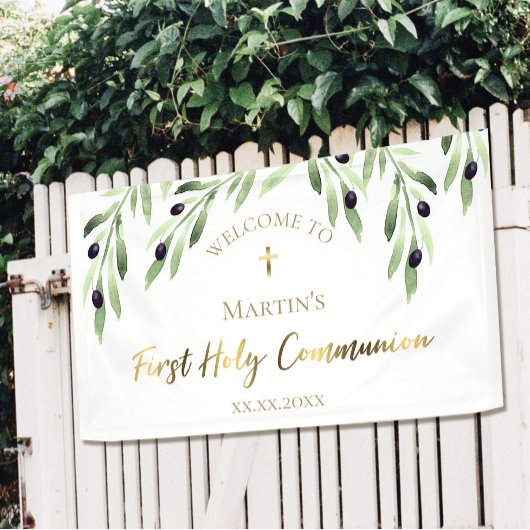 Banderoles aquarelle oliveraie première communion sainte