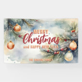 Banderoles Aquarelle Ornements de Noël et Branches de pins (Horizontal)
