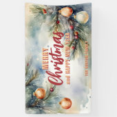 Banderoles Aquarelle Ornements de Noël et Branches de pins (Vertical)