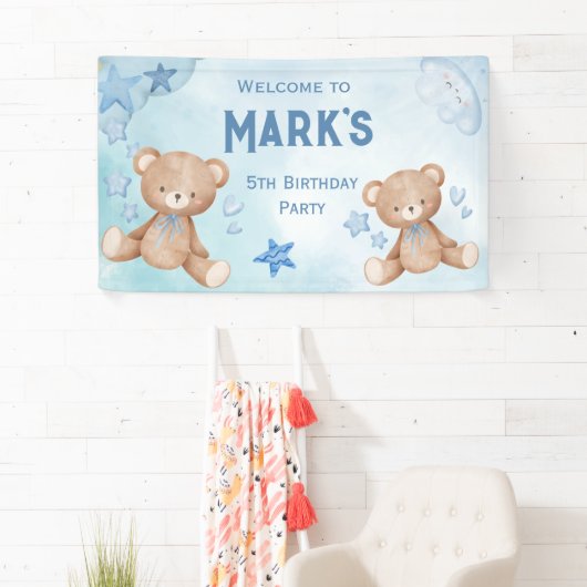 Banderoles aquarelle Ours en peluche bleu bienvenue aux enfan (En situation)