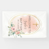 Banderoles Aquarelle Pink And Gold Baptising Bienvenue (Horizontal)