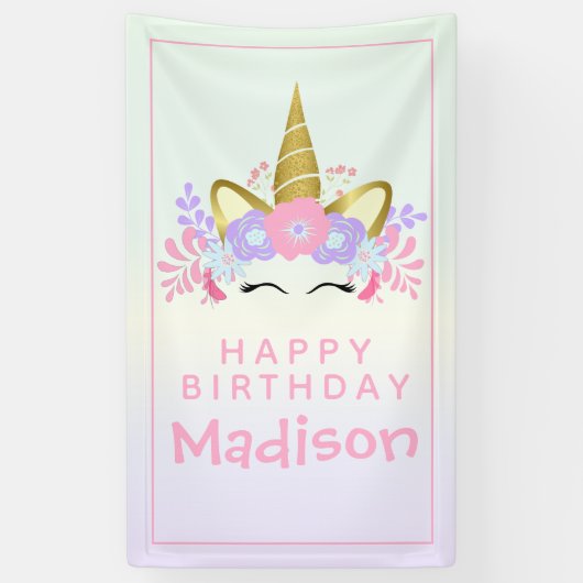 Banderoles Aquarelle Rainbow Unicorn Anniversaire (Vertical)