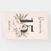 Banderoles Aquarelle rose âge floral élégant anniversaire (Horizontal)