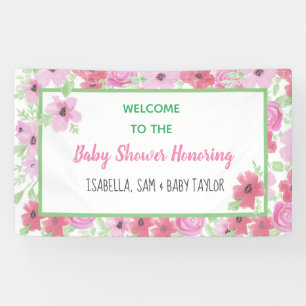Banderoles Aquarelle rose Baby shower floral fille